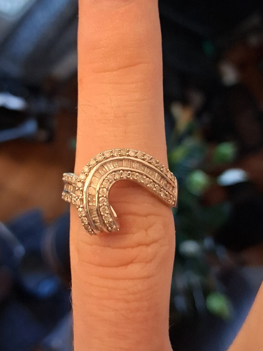 10k WG Baguette And Round Diamond Ring size 7